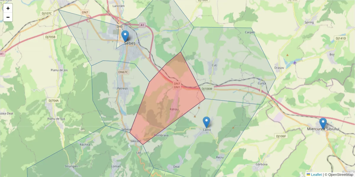 Hartă a codului poștal  și a codurilor poștale învecinate