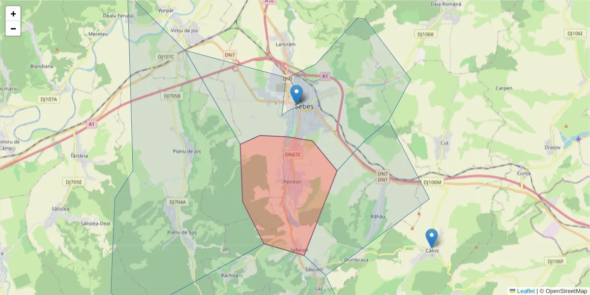 Hartă a codului poștal  și a codurilor poștale învecinate