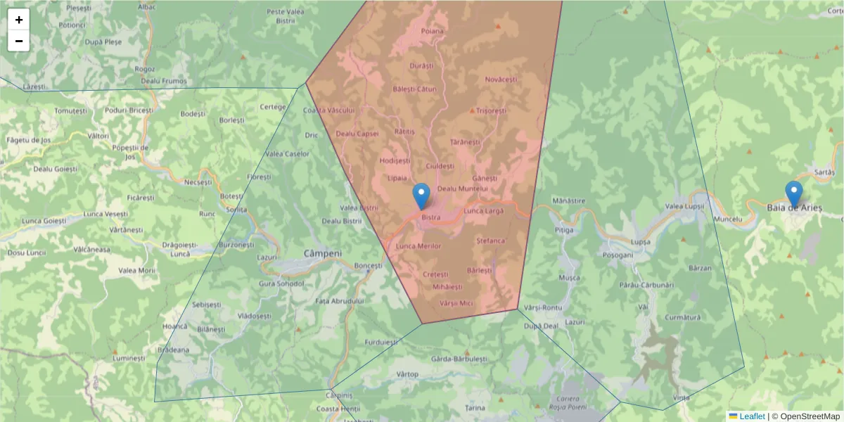 Hartă a codului poștal  și a codurilor poștale învecinate