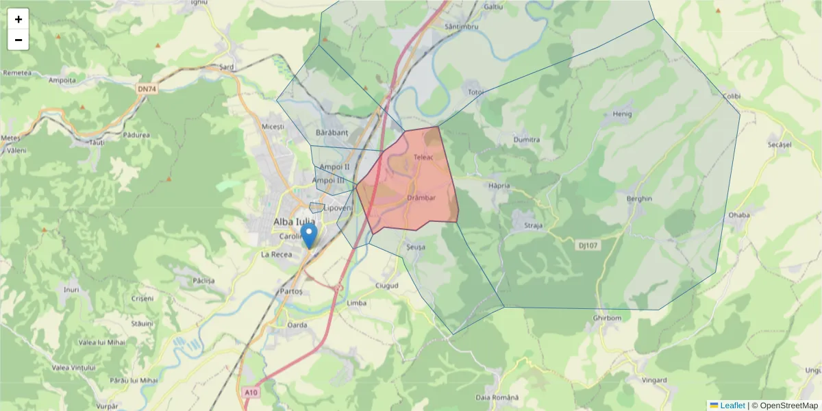 Hartă a codului poștal  și a codurilor poștale învecinate