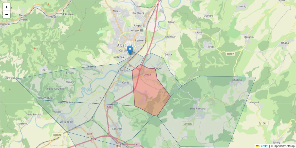 Hartă a codului poștal  și a codurilor poștale învecinate