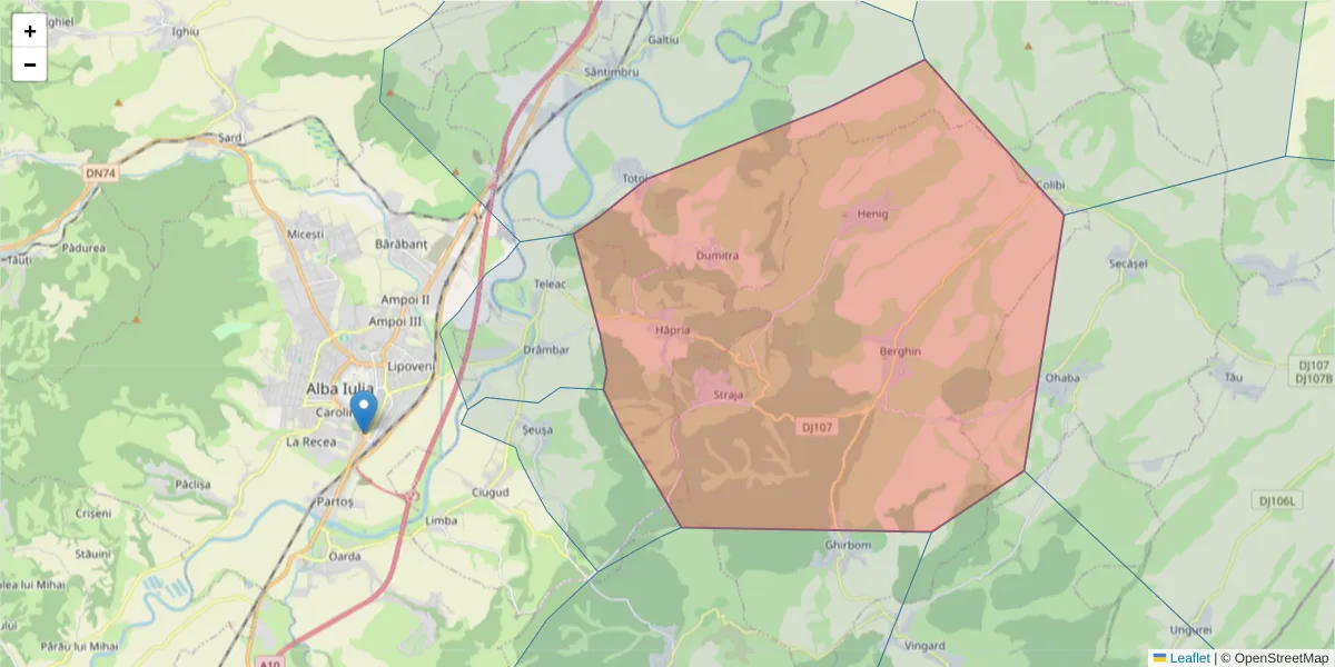 Hartă a codului poștal  și a codurilor poștale învecinate