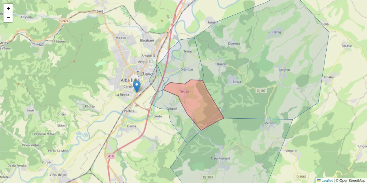 Hartă a codului poștal  și a codurilor poștale învecinate