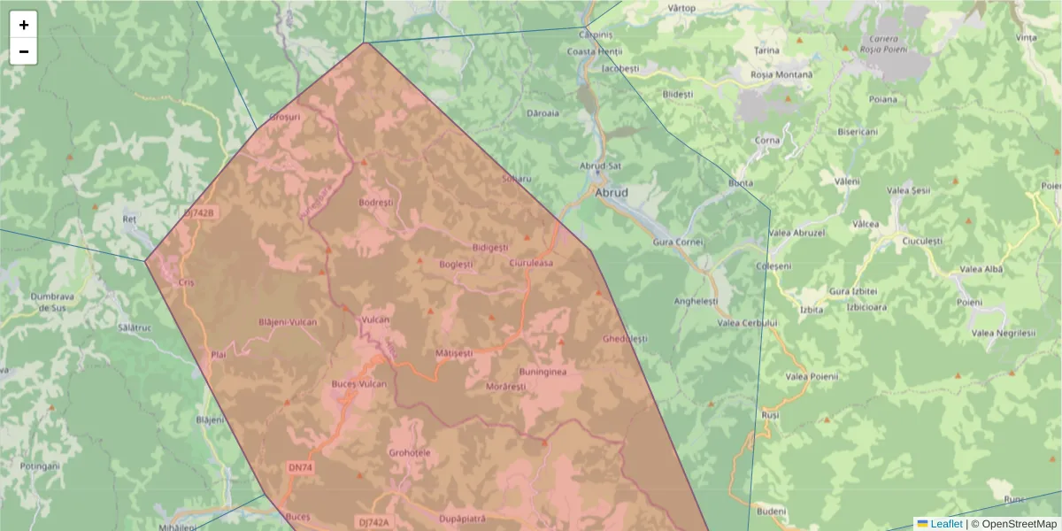 Hartă a codului poștal  și a codurilor poștale învecinate