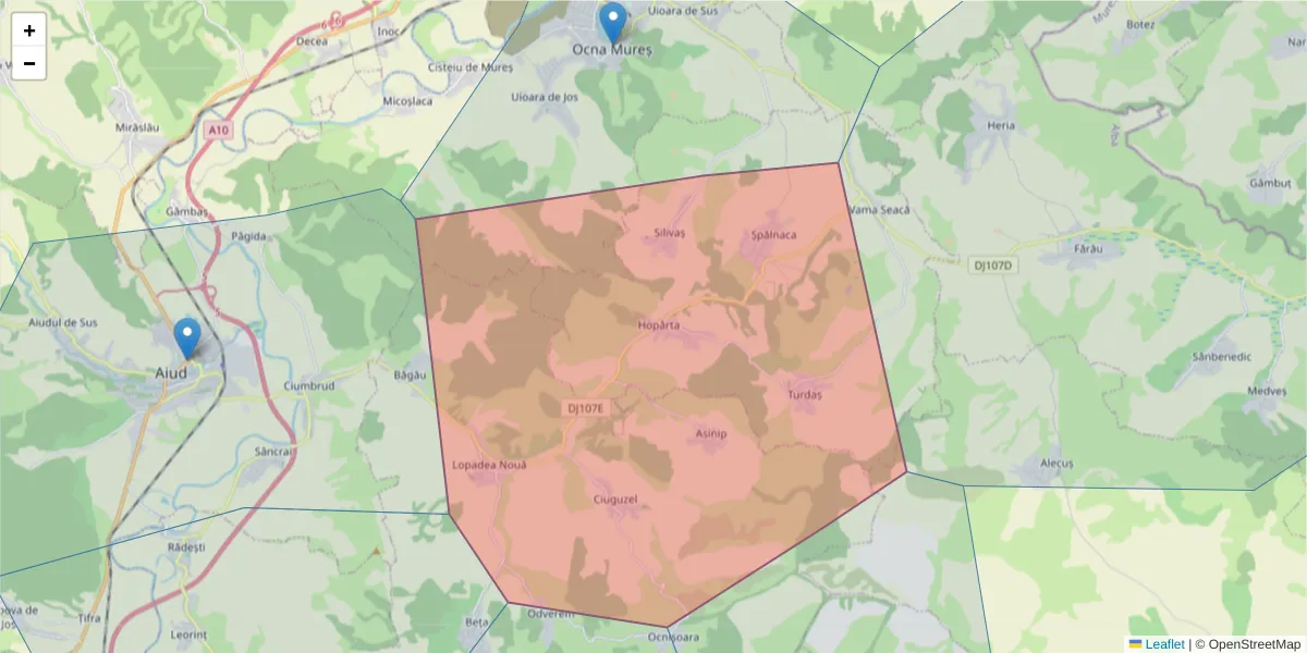 Hartă a codului poștal  și a codurilor poștale învecinate