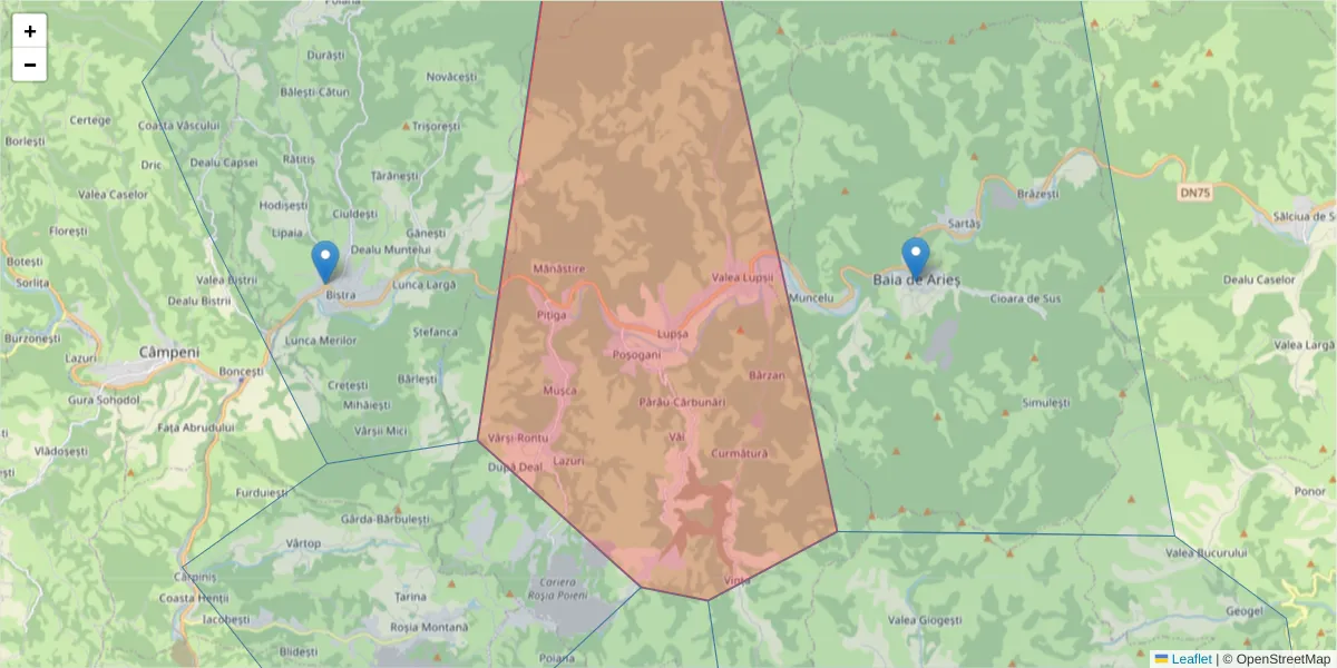 Hartă a codului poștal  și a codurilor poștale învecinate