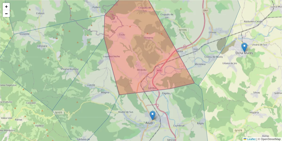 Hartă a codului poștal  și a codurilor poștale învecinate