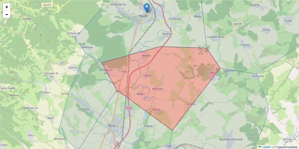 Hartă a codului poștal  și a codurilor poștale învecinate