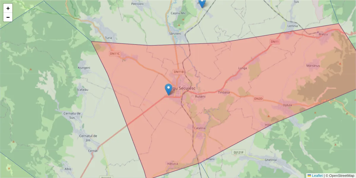 Hartă a codului poștal  și a codurilor poștale învecinate