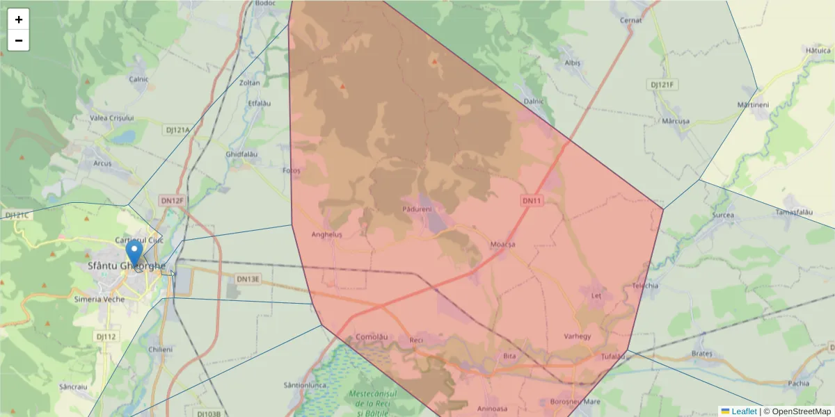 Hartă a codului poștal  și a codurilor poștale învecinate