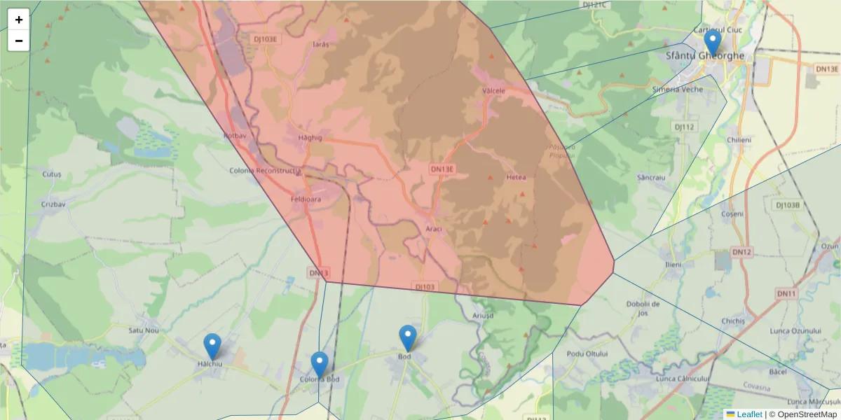 Hartă a codului poștal  și a codurilor poștale învecinate