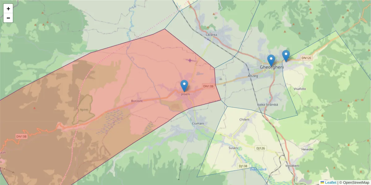 Hartă a codului poștal  și a codurilor poștale învecinate