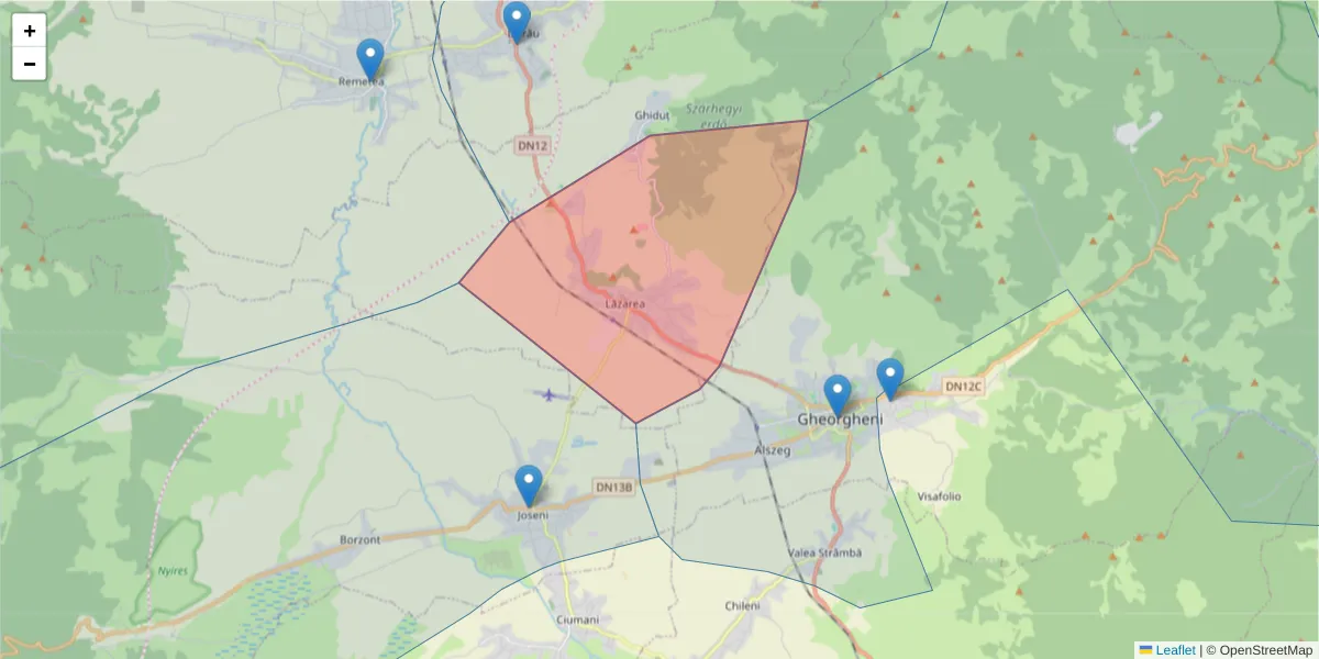 Hartă a codului poștal  și a codurilor poștale învecinate