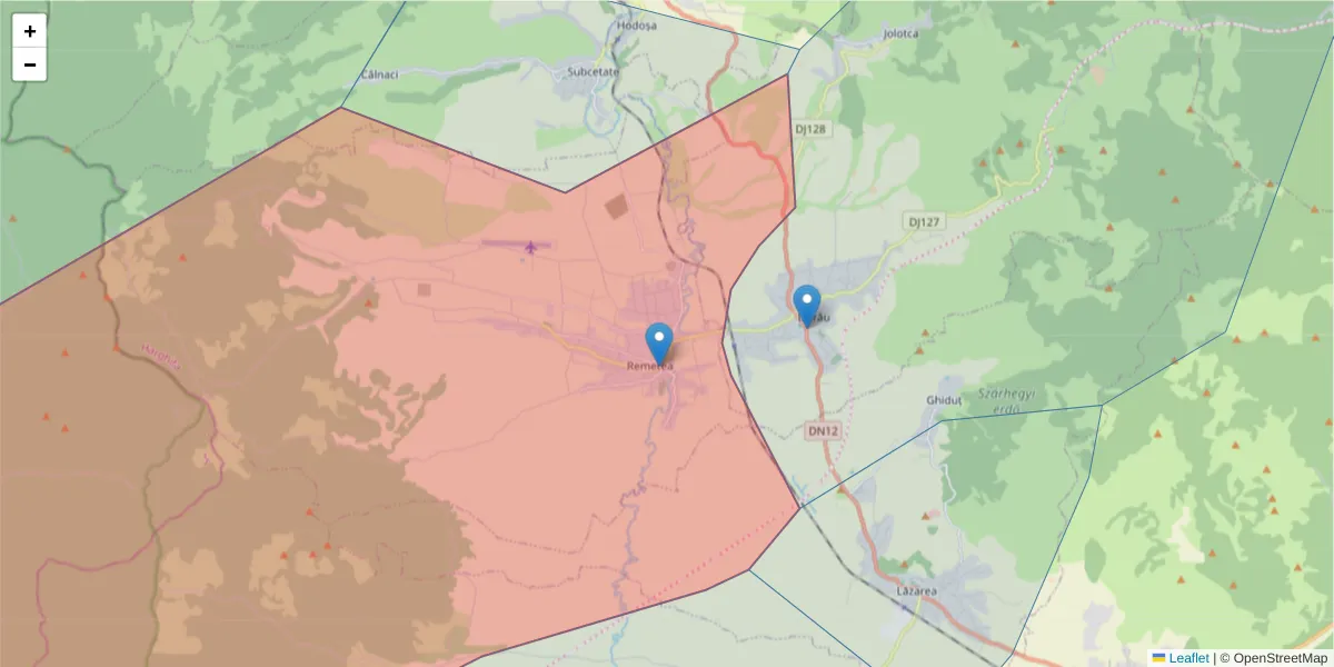 Hartă a codului poștal  și a codurilor poștale învecinate