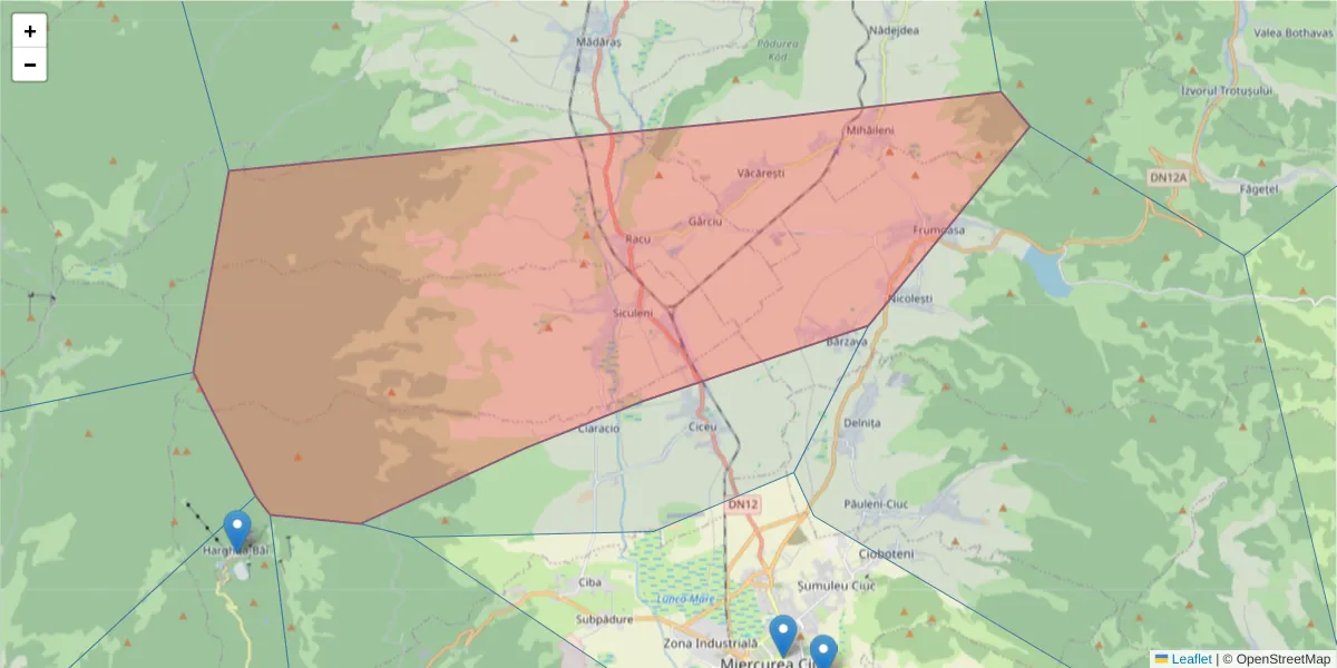 Hartă a codului poștal  și a codurilor poștale învecinate