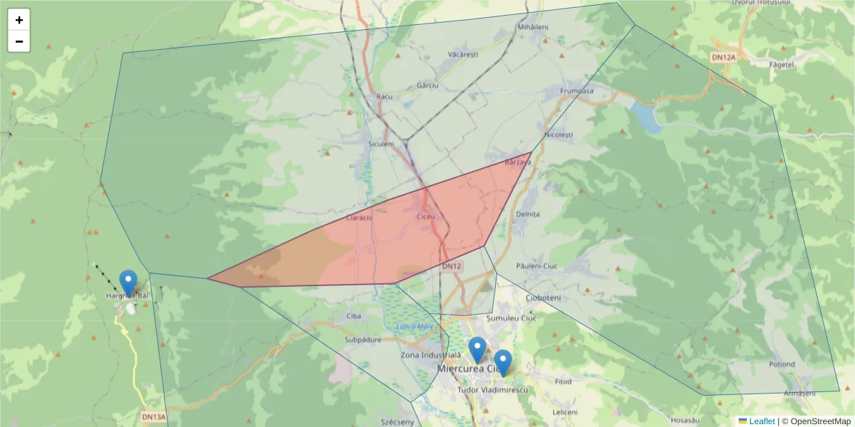 Hartă a codului poștal  și a codurilor poștale învecinate