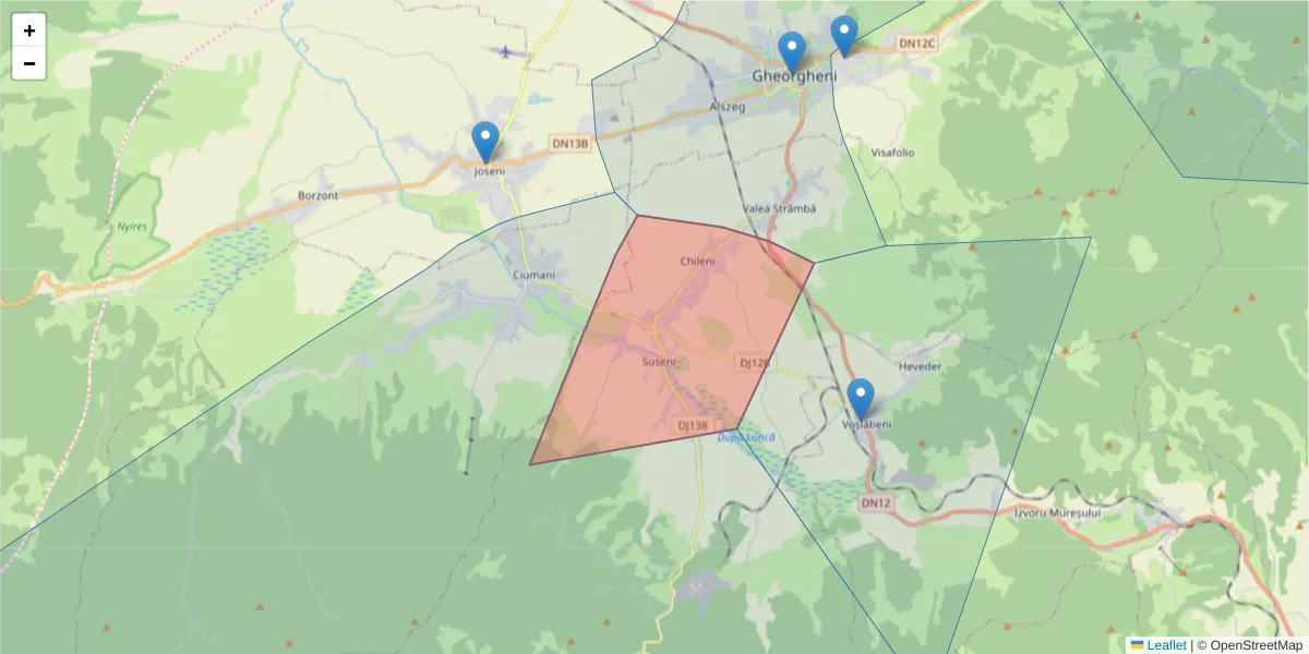 Hartă a codului poștal  și a codurilor poștale învecinate