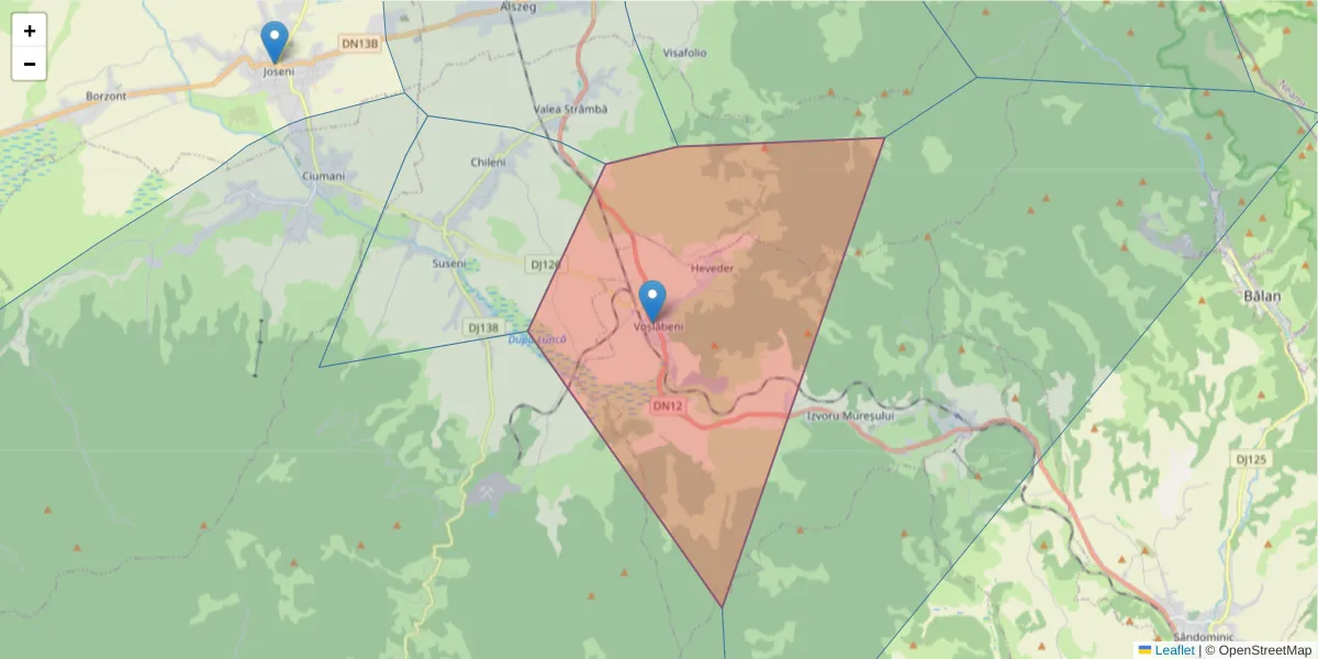 Hartă a codului poștal  și a codurilor poștale învecinate