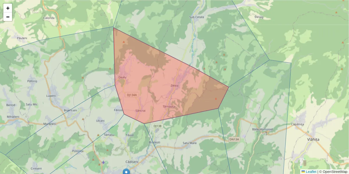 Hartă a codului poștal  și a codurilor poștale învecinate