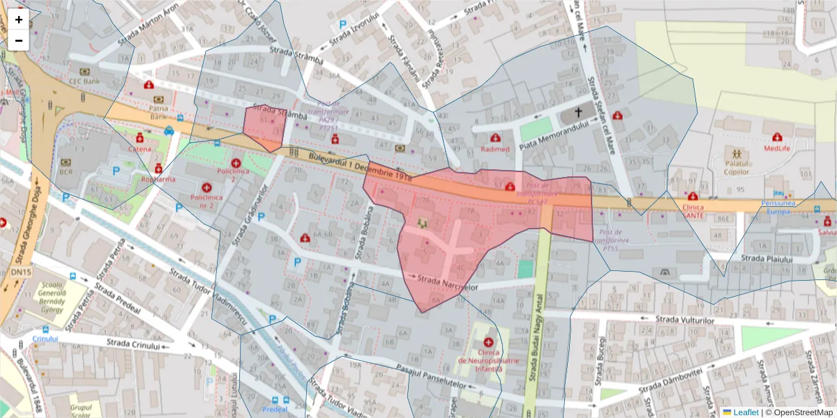 Hartă a codului poștal  și a codurilor poștale învecinate
