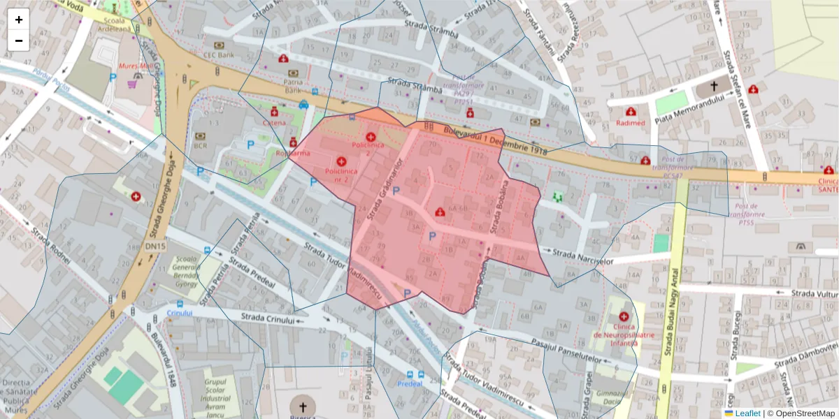 Hartă a codului poștal  și a codurilor poștale învecinate