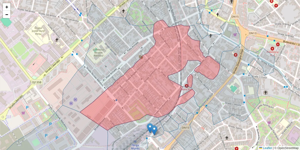 Hartă a codului poștal  și a codurilor poștale învecinate