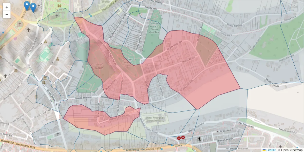 Hartă a codului poștal  și a codurilor poștale învecinate