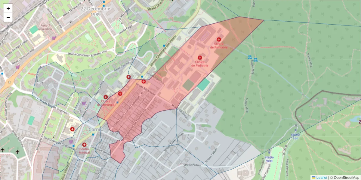 Hartă a codului poștal  și a codurilor poștale învecinate