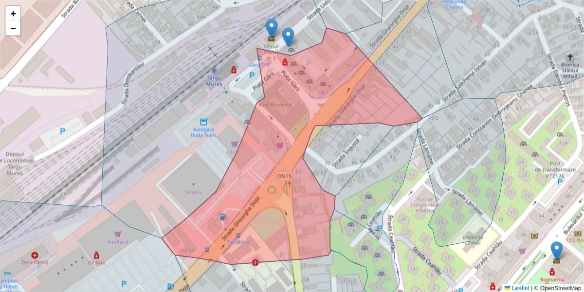 Hartă a codului poștal  și a codurilor poștale învecinate