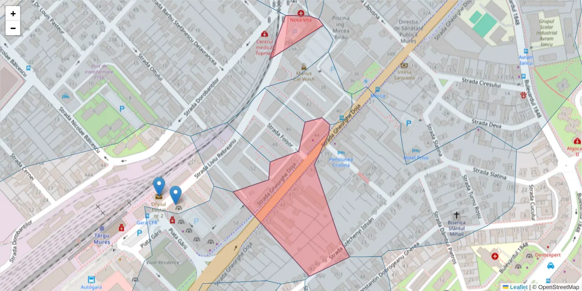 Hartă a codului poștal  și a codurilor poștale învecinate