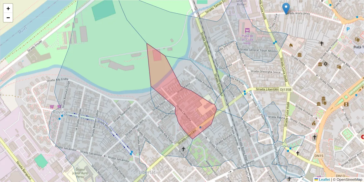 Hartă a codului poștal  și a codurilor poștale învecinate