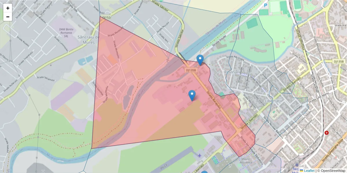 Hartă a codului poștal  și a codurilor poștale învecinate