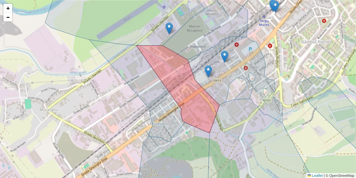 Hartă a codului poștal  și a codurilor poștale învecinate