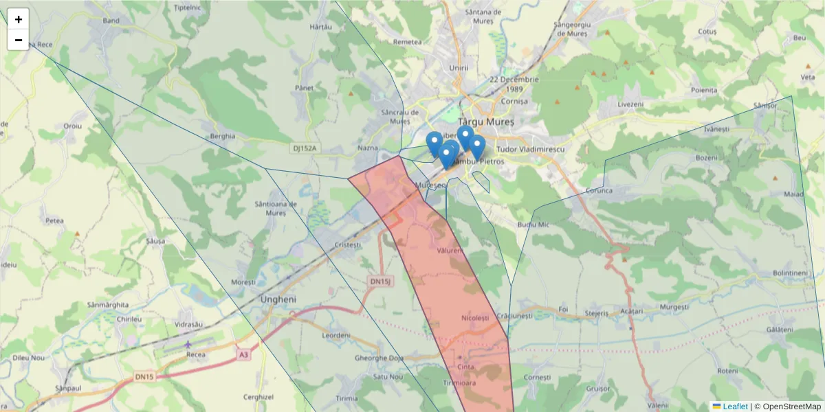Hartă a codului poștal  și a codurilor poștale învecinate