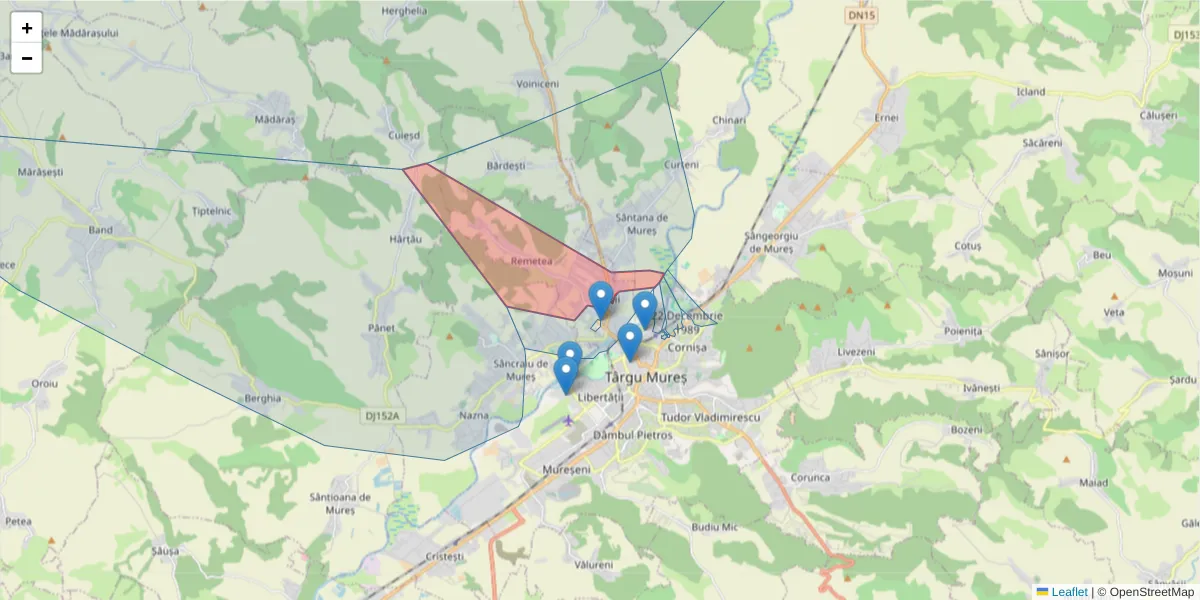 Hartă a codului poștal  și a codurilor poștale învecinate