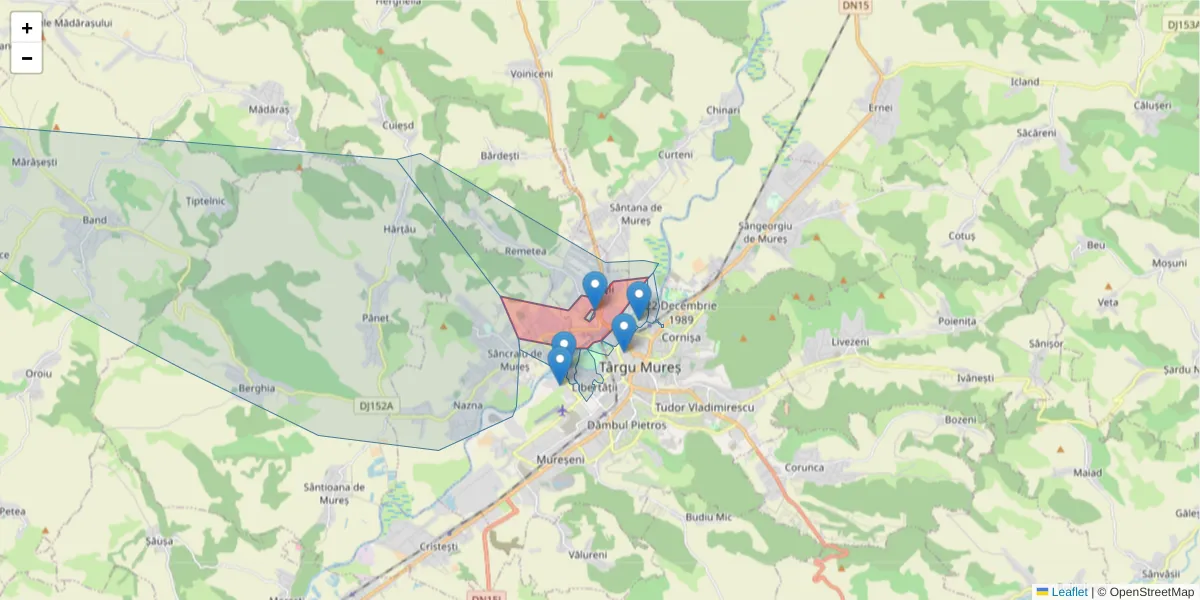 Hartă a codului poștal  și a codurilor poștale învecinate