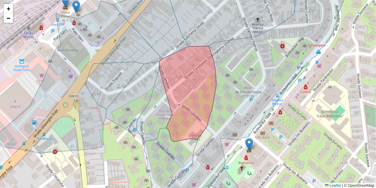 Hartă a codului poștal  și a codurilor poștale învecinate