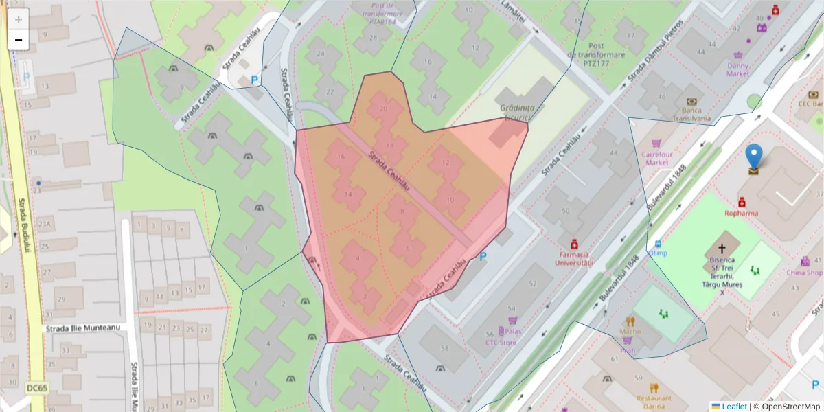 Hartă a codului poștal  și a codurilor poștale învecinate