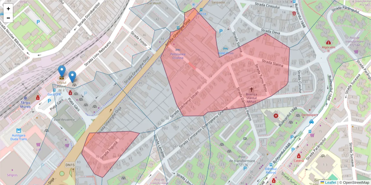 Hartă a codului poștal  și a codurilor poștale învecinate