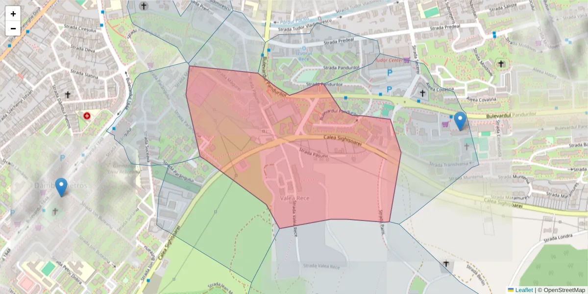 Hartă a codului poștal  și a codurilor poștale învecinate