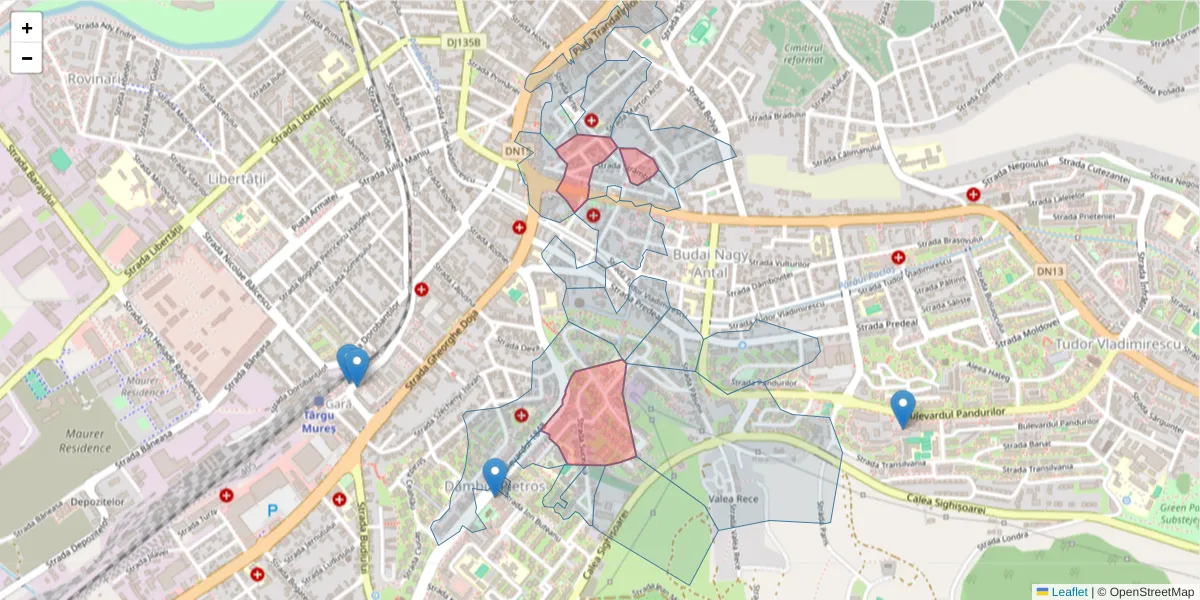 Hartă a codului poștal  și a codurilor poștale învecinate