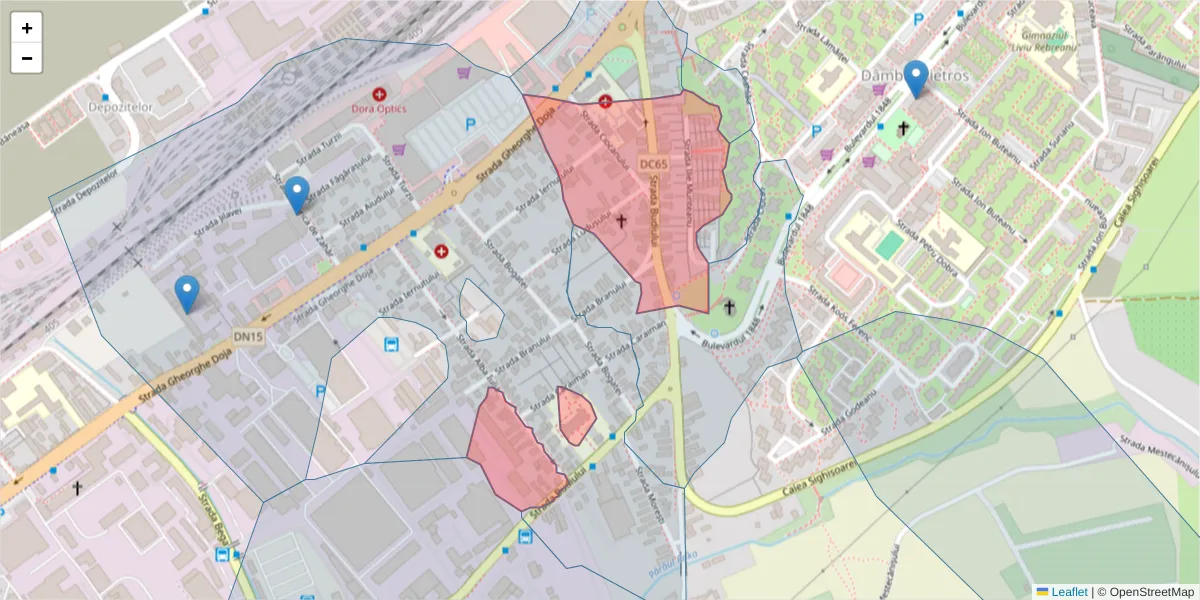 Hartă a codului poștal  și a codurilor poștale învecinate