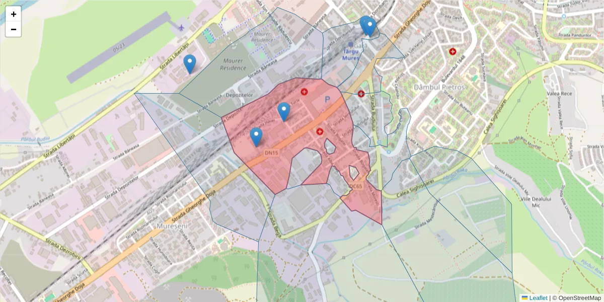 Hartă a codului poștal  și a codurilor poștale învecinate