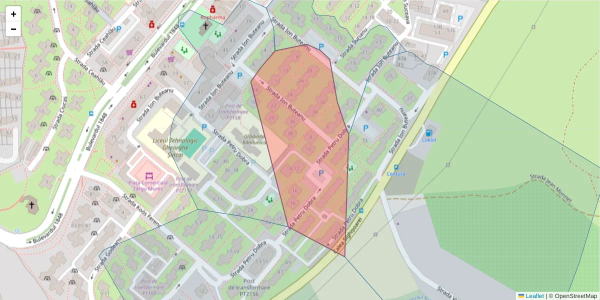 Hartă a codului poștal  și a codurilor poștale învecinate