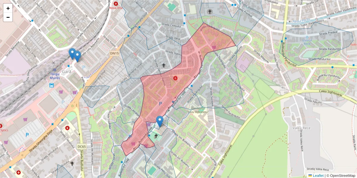 Hartă a codului poștal  și a codurilor poștale învecinate