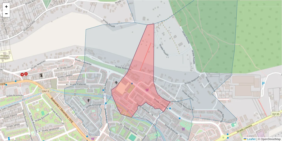 Hartă a codului poștal  și a codurilor poștale învecinate