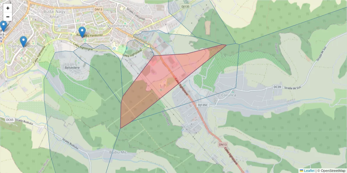 Hartă a codului poștal  și a codurilor poștale învecinate