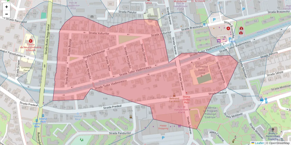 Hartă a codului poștal  și a codurilor poștale învecinate