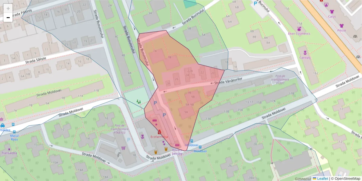 Hartă a codului poștal  și a codurilor poștale învecinate
