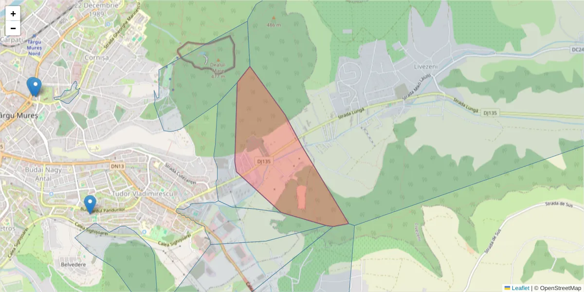 Hartă a codului poștal  și a codurilor poștale învecinate